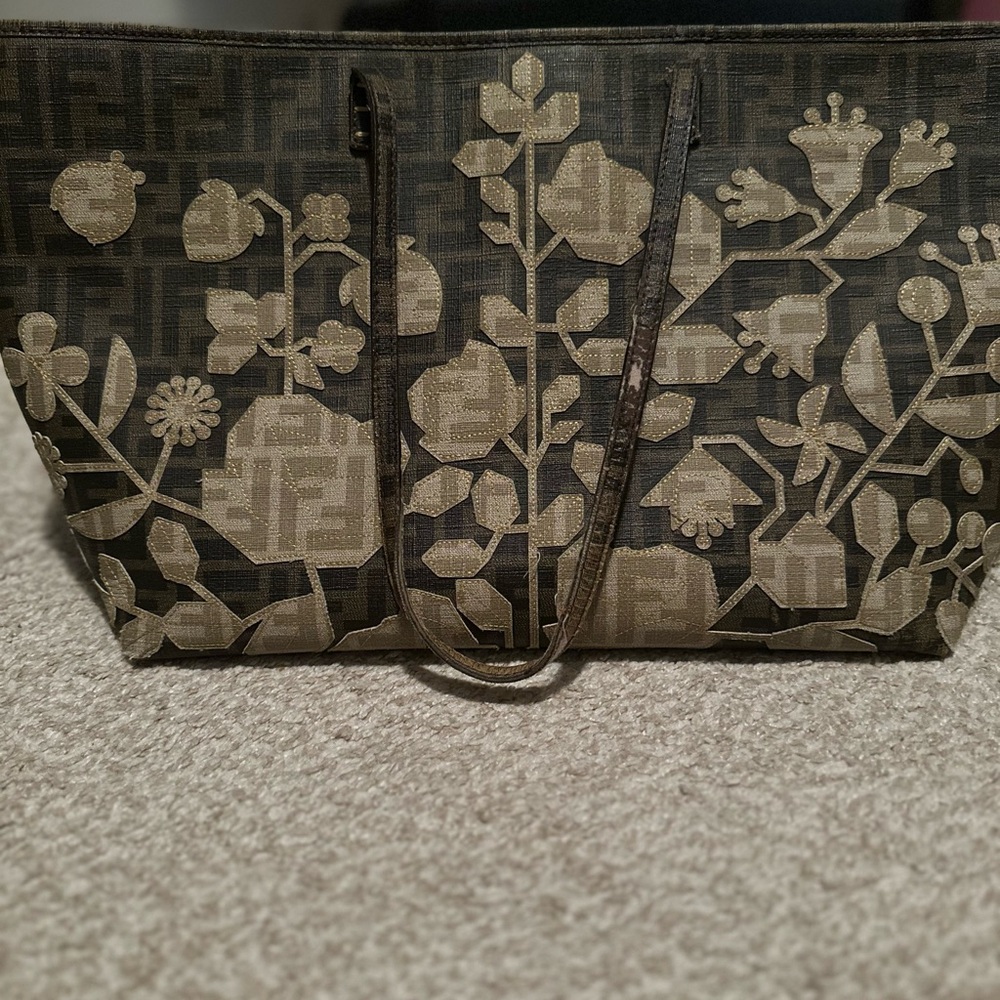 Fendi Black and Tan Floral Tote Bag- Please read description